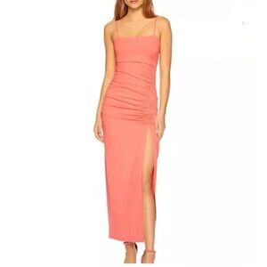 NWT Susana Monaco Thin-Strap Ruched Slit Midi Dress in Peaches Sz L
